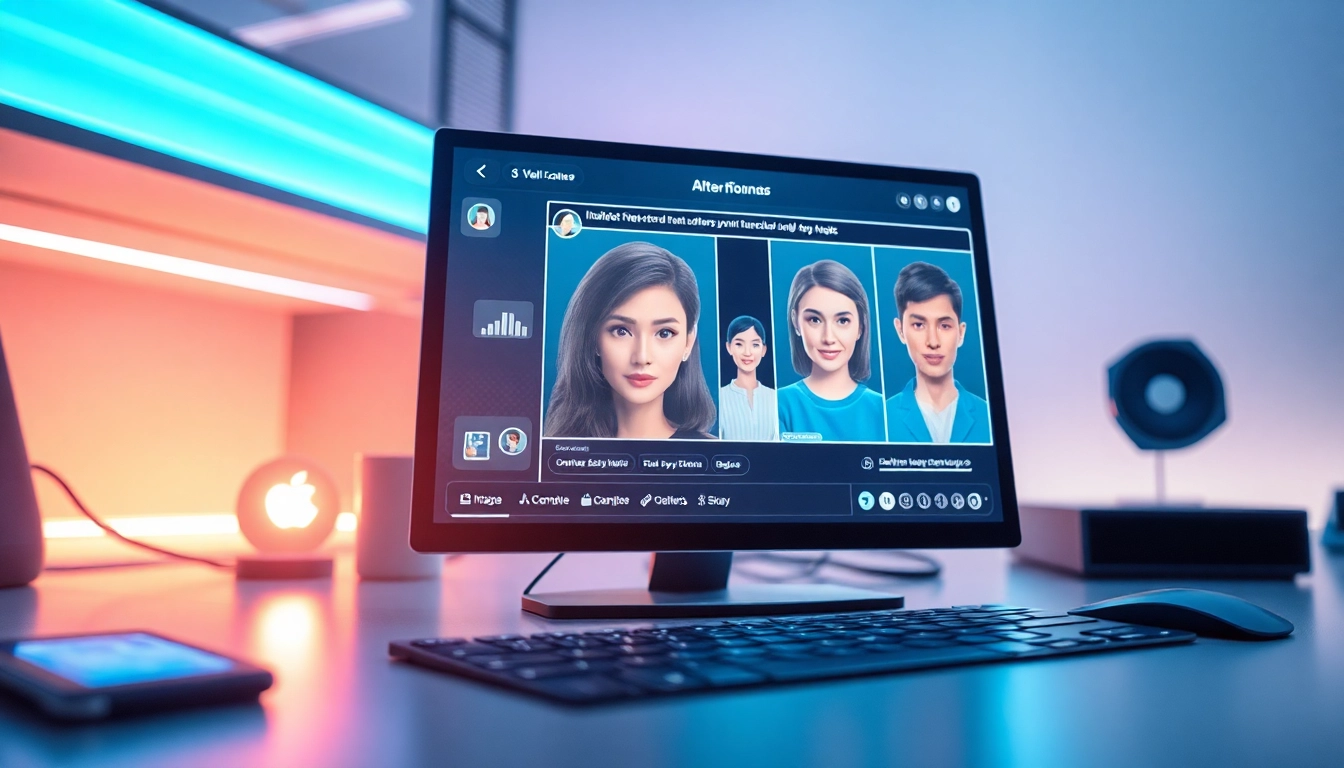 Interactive character AI nsfw chat interface showcasing futuristic avatars and tech elements.