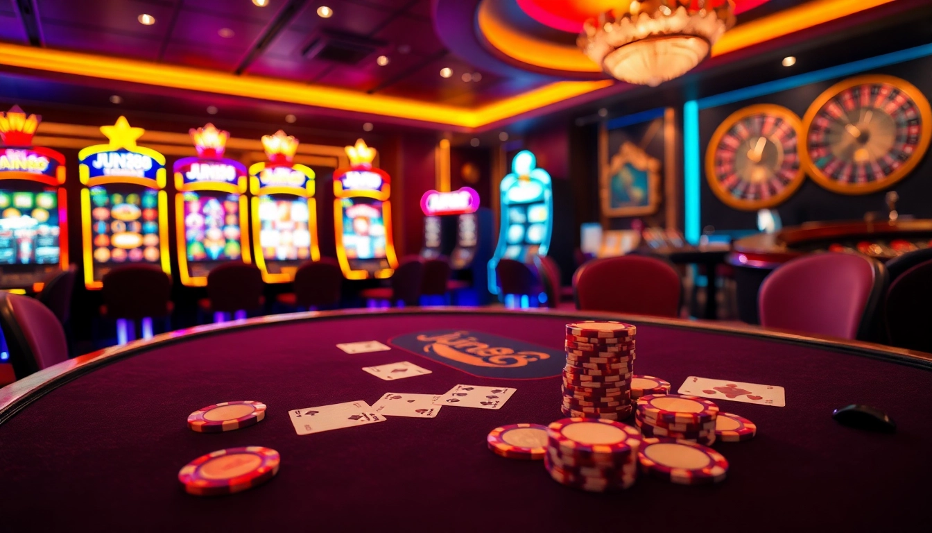 Experience the thrilling atmosphere of Jun88 casino, with engaging games and vibrant excitement.