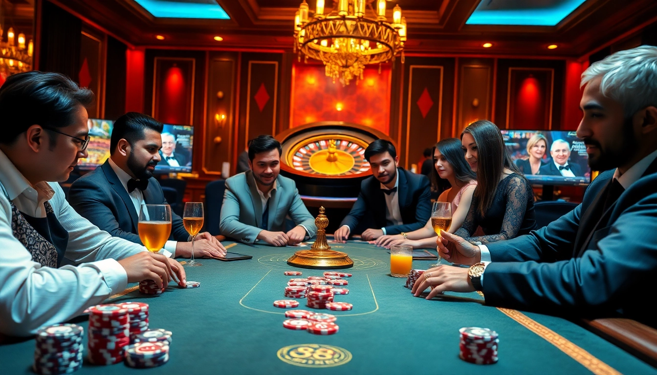 Players enjoy a high-stakes poker game at UU88 casino with vibrant chips and cards.