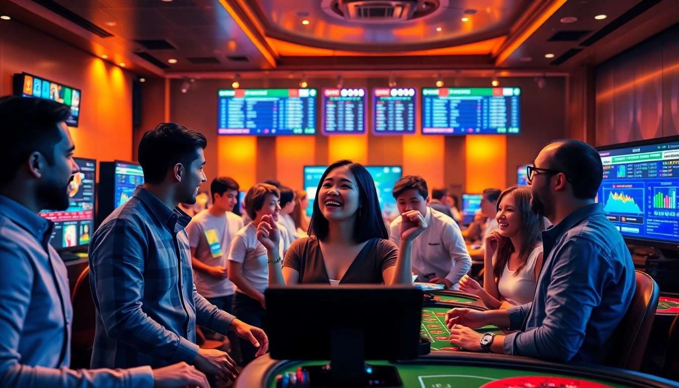 Players enjoying a thrilling online gambling experience at okvipwin.live with live casino games and sports betting.