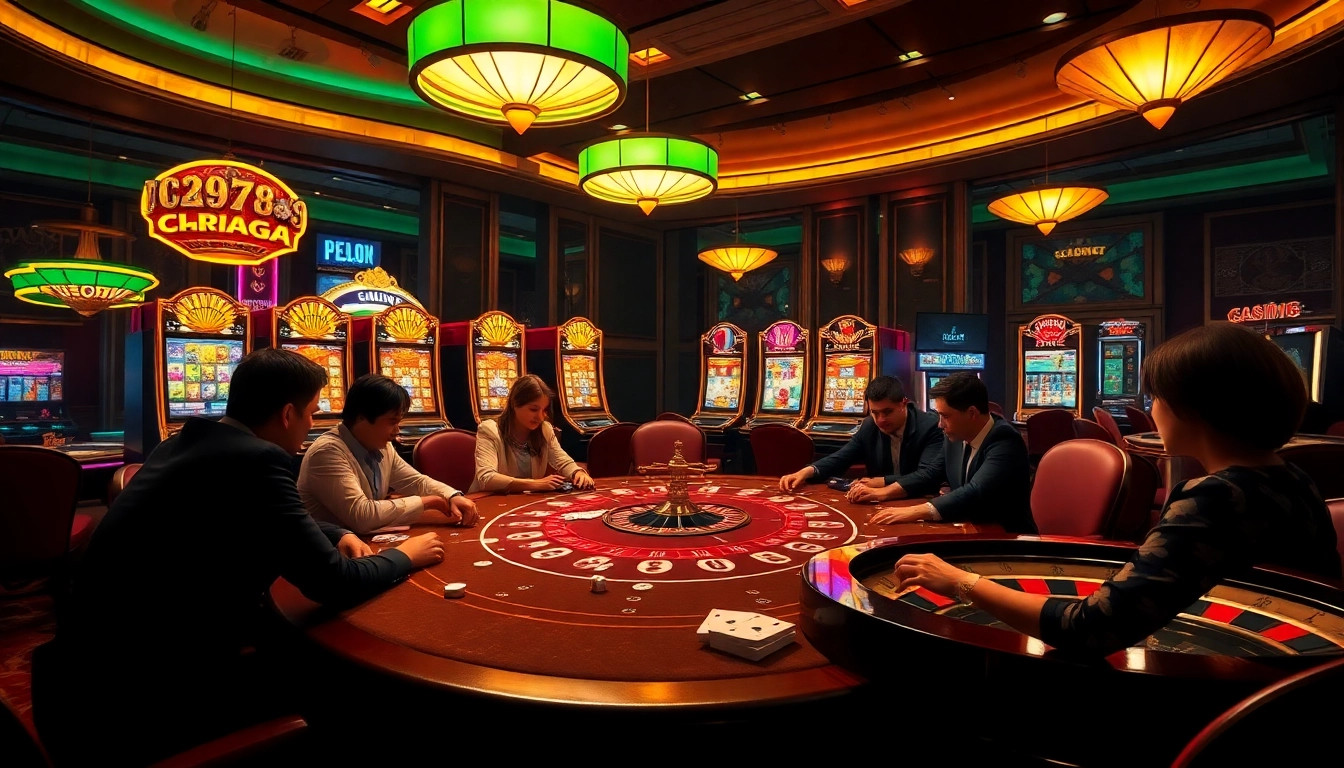 Engaging players at a luxurious casino featuring elements from https://go88.finance/ with vibrant slot machines and poker action.