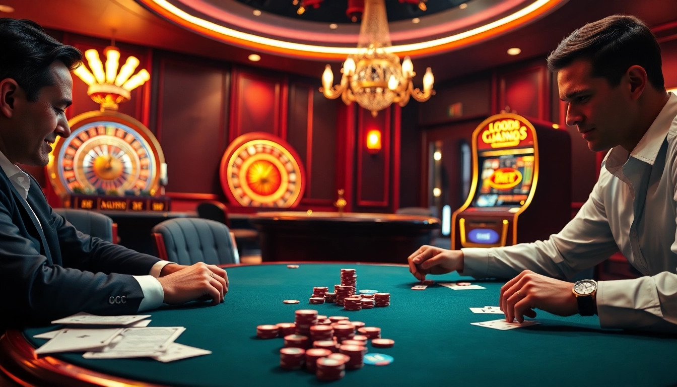 Experience high-stakes excitement with a poker game at https://lode88.auction/, featuring vibrant chip stacks.