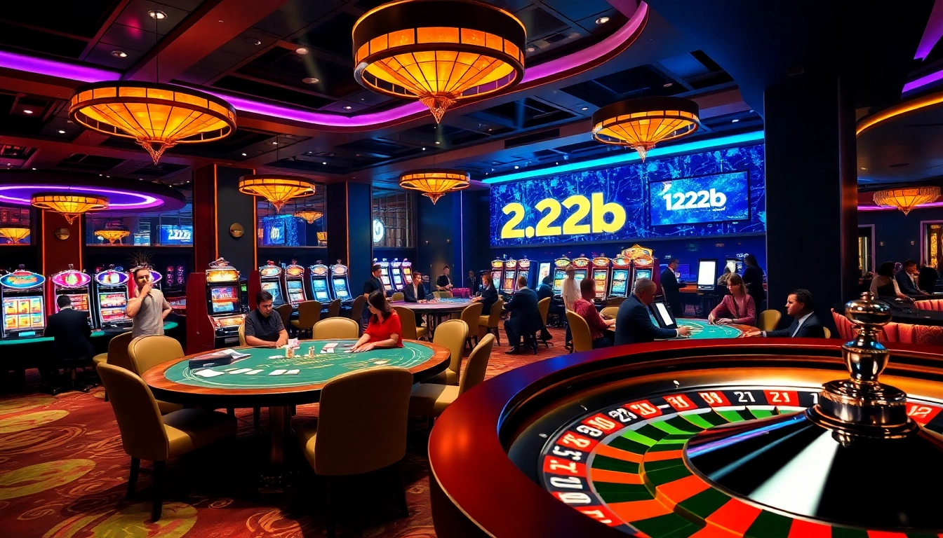 Players enjoying exciting games at 123b casino with vibrant tables, thrilling atmosphere, and winning moments.