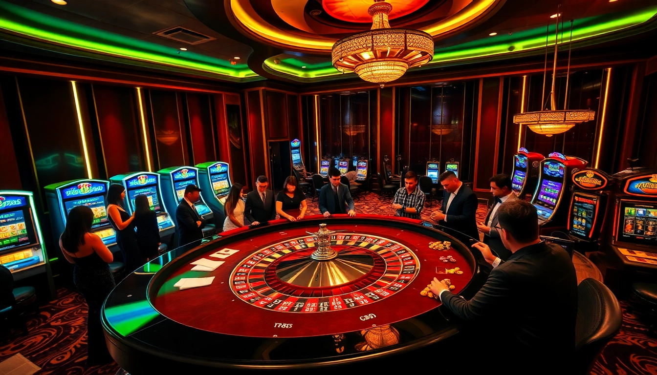 Experience excitement and professionalism at the casino with tr88, featuring vibrant roulette, chips, and players.